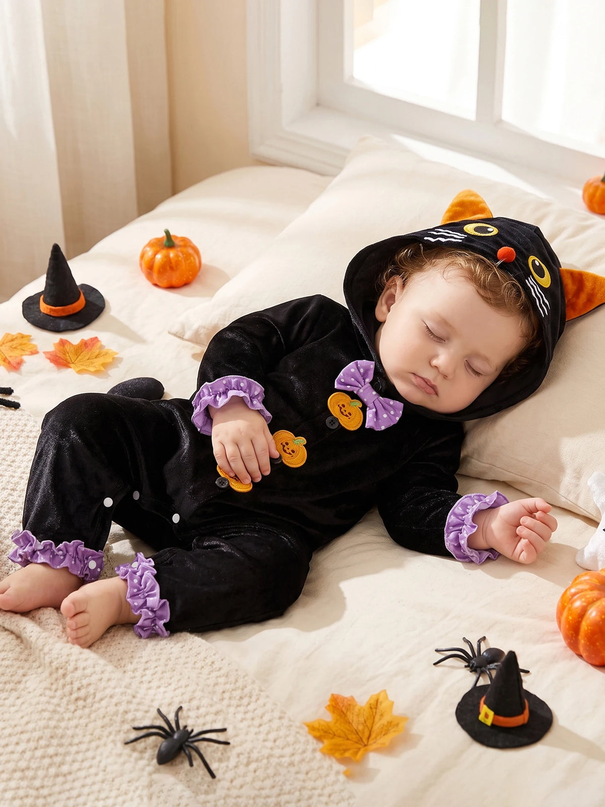 Long Sleeve Sleeve-Hooded-Jumpsuit Costume Button Halloween Cat Down Long Button Down Hooded Jumpsuit Cat