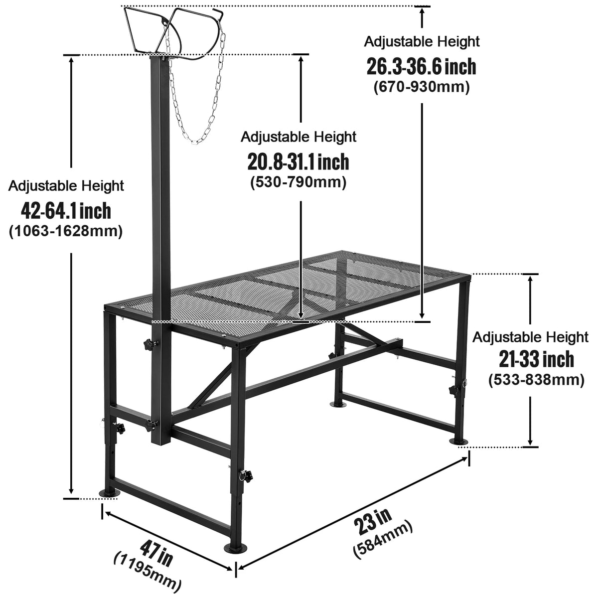 SucceBuy Goat & Sheep Stand 51x23 in Livestock Stand Metal Livestock Milking  Shearing Stand 21" to 33" Adjustable Height  White
