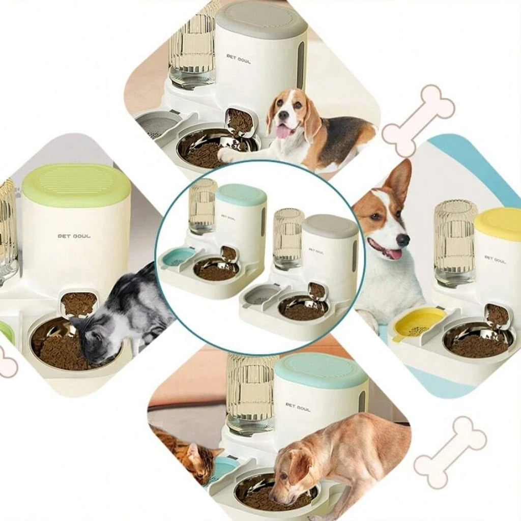 2-in-1 Automatic Cat Feeder and Water Dispenser Gravity Auto Pet Food Bowl Washable Drinking Fountain Indoor Pet Supplies