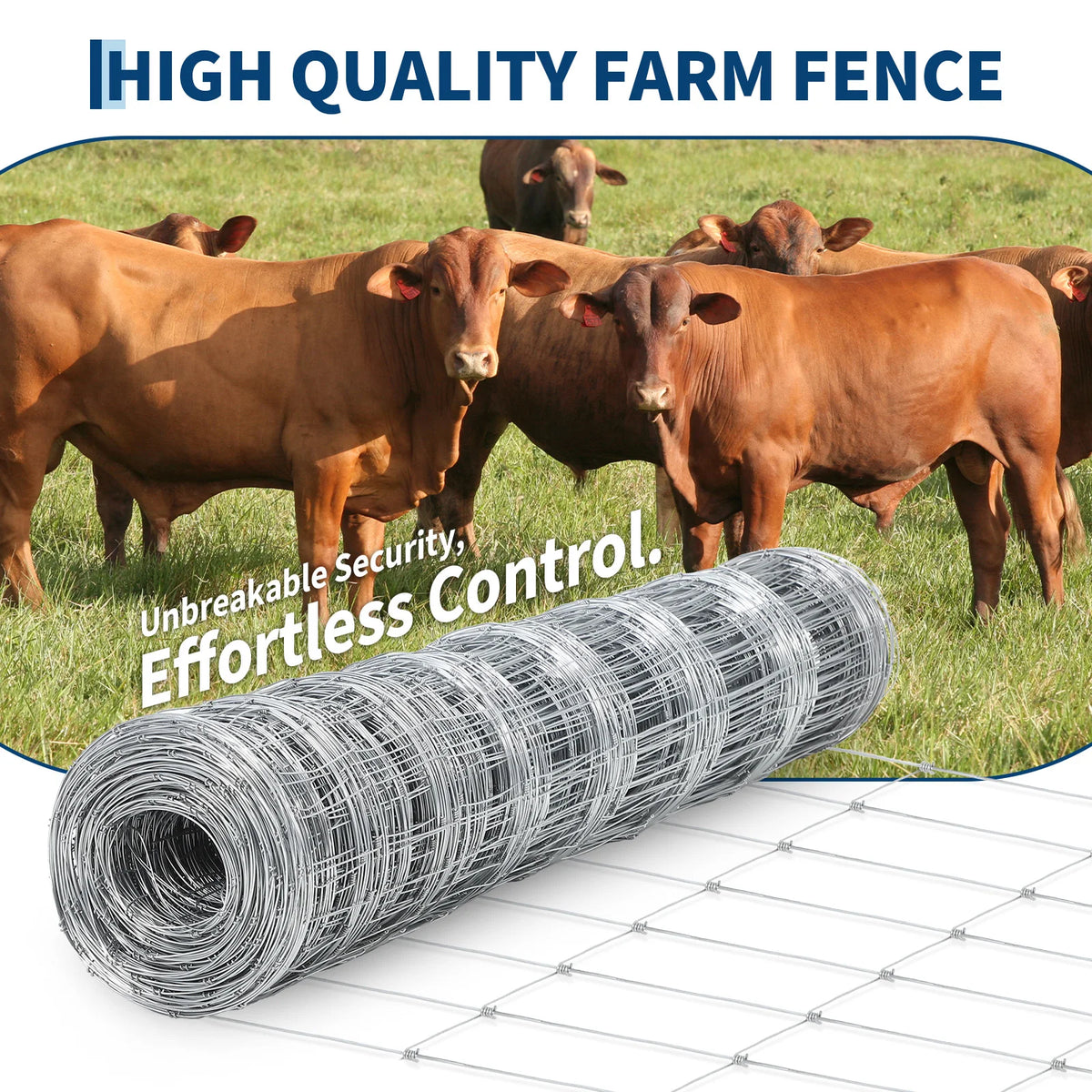 Heavy-Duty Galvanized Welded Wire Cattle Fence Roll, 14-Gauge Rust-Resistant Graduated Livestock Field Fencing for Goat/Deer/Hog/Sheep,