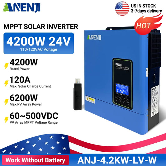 ANENJI 4.2K Hybrid solar inverter Pure Sine Wave MPPT Solar Charger off grid solar inverter for Photovoltaic PV 500VDC