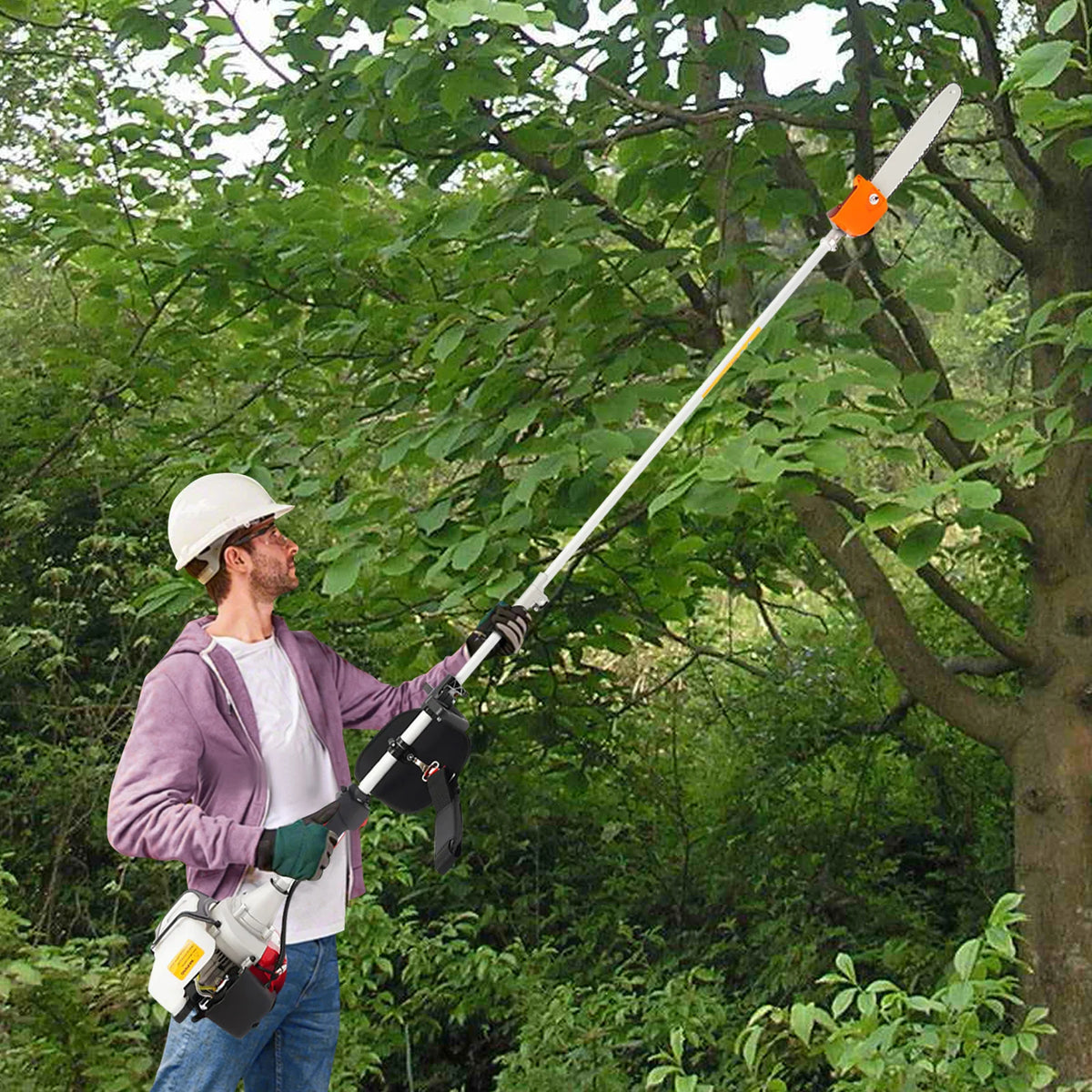 Long Pruning Chain Saw, 43cc Gasoline Pole Saw, Red Telescopic Tree Branch Pruner 2.4-3.5m, for Garden Park Tree Trimming