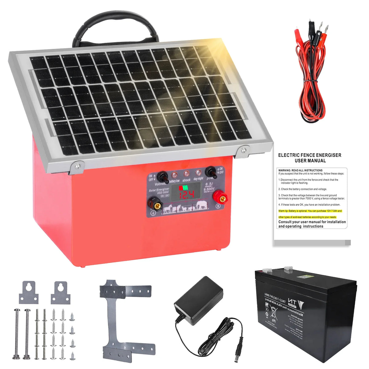 36KM/20 Miles Solar Electric Fence Charger Electric Fence Energizer for Livestock Prevent Predator Invasion Poultry with battery