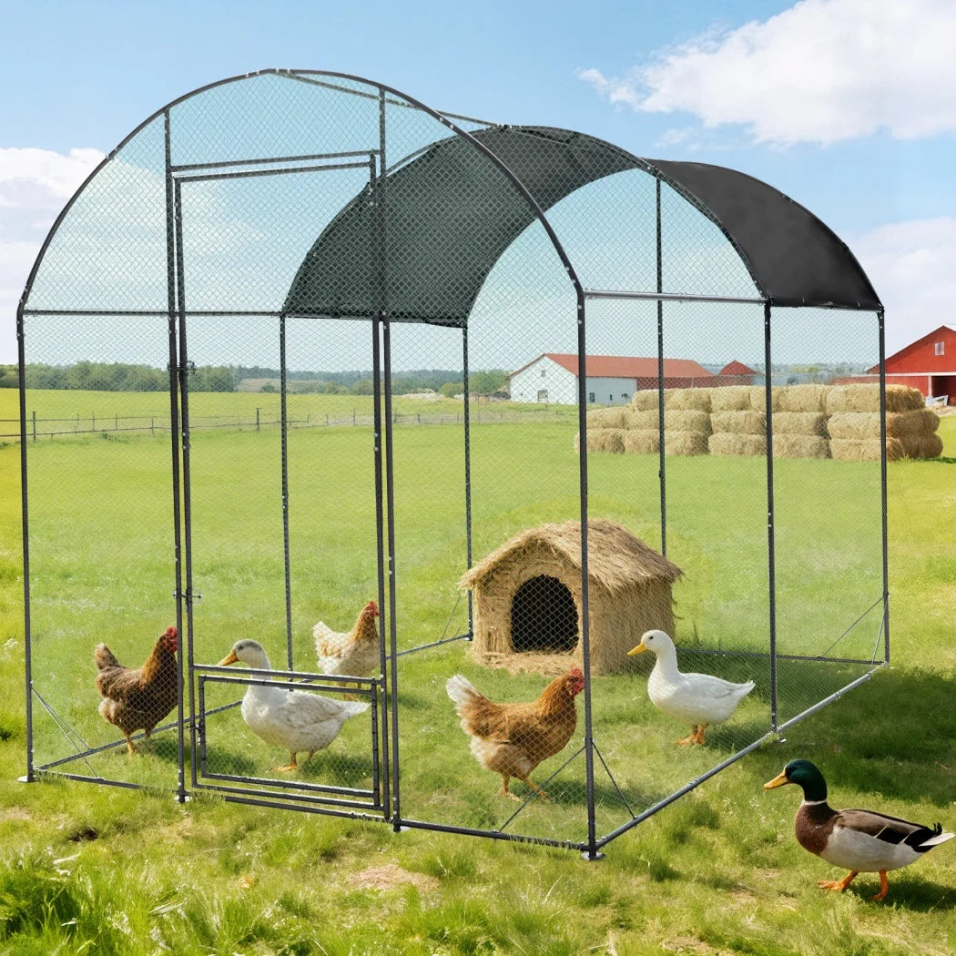 Large Chicken Coop Cage Outdoor Walk-in Hen Poultry Cage Run Pen Fence Duck House with Nylon Netting Metal Tubes Rabbit Hutch Run Nest Pet Cage