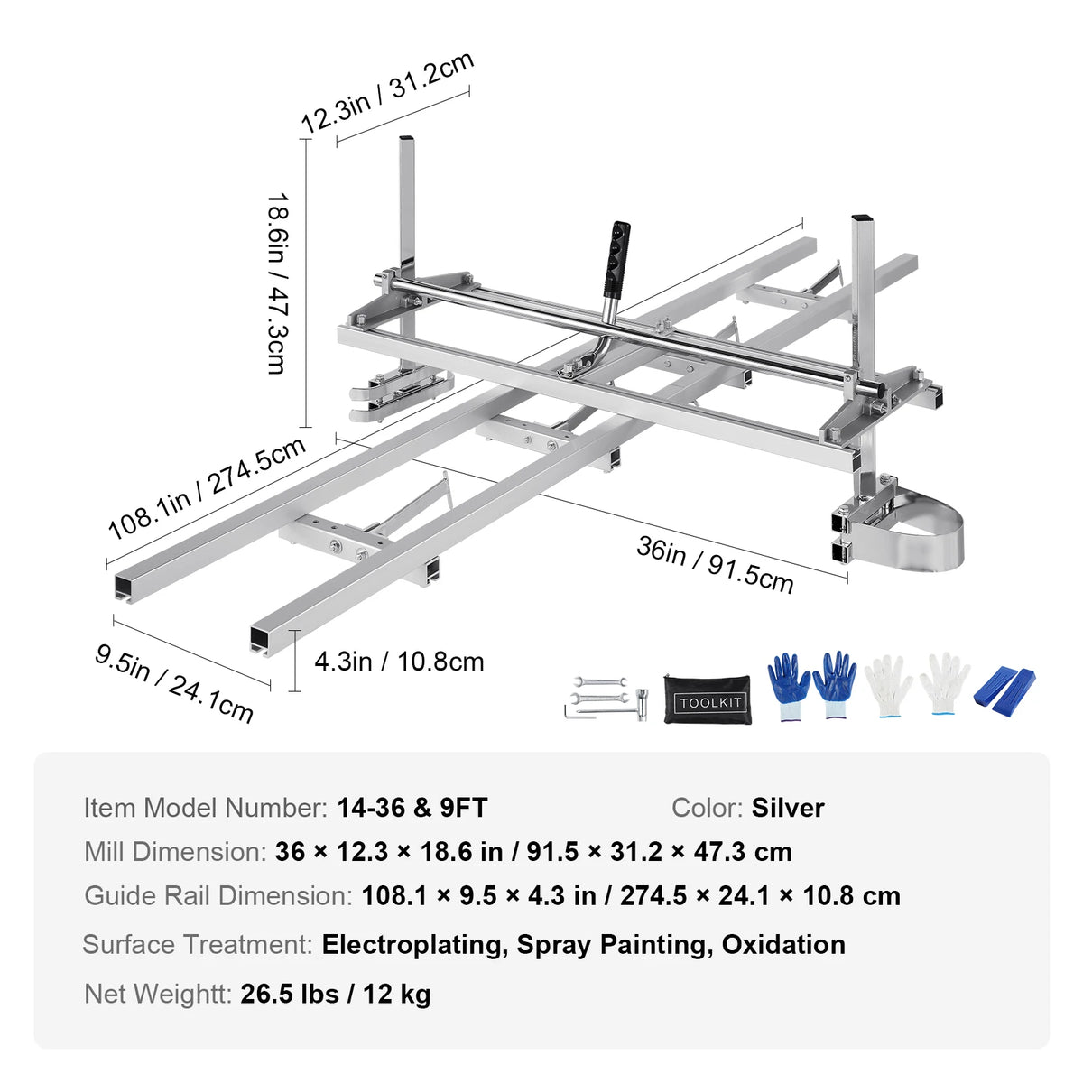 SucceBuy Chainsaw Mill Planking Milling 14-36 Inch Guide Bar Wood Lumber Cutting Portable Sawmill Aluminum Steel Chain Saw Mill