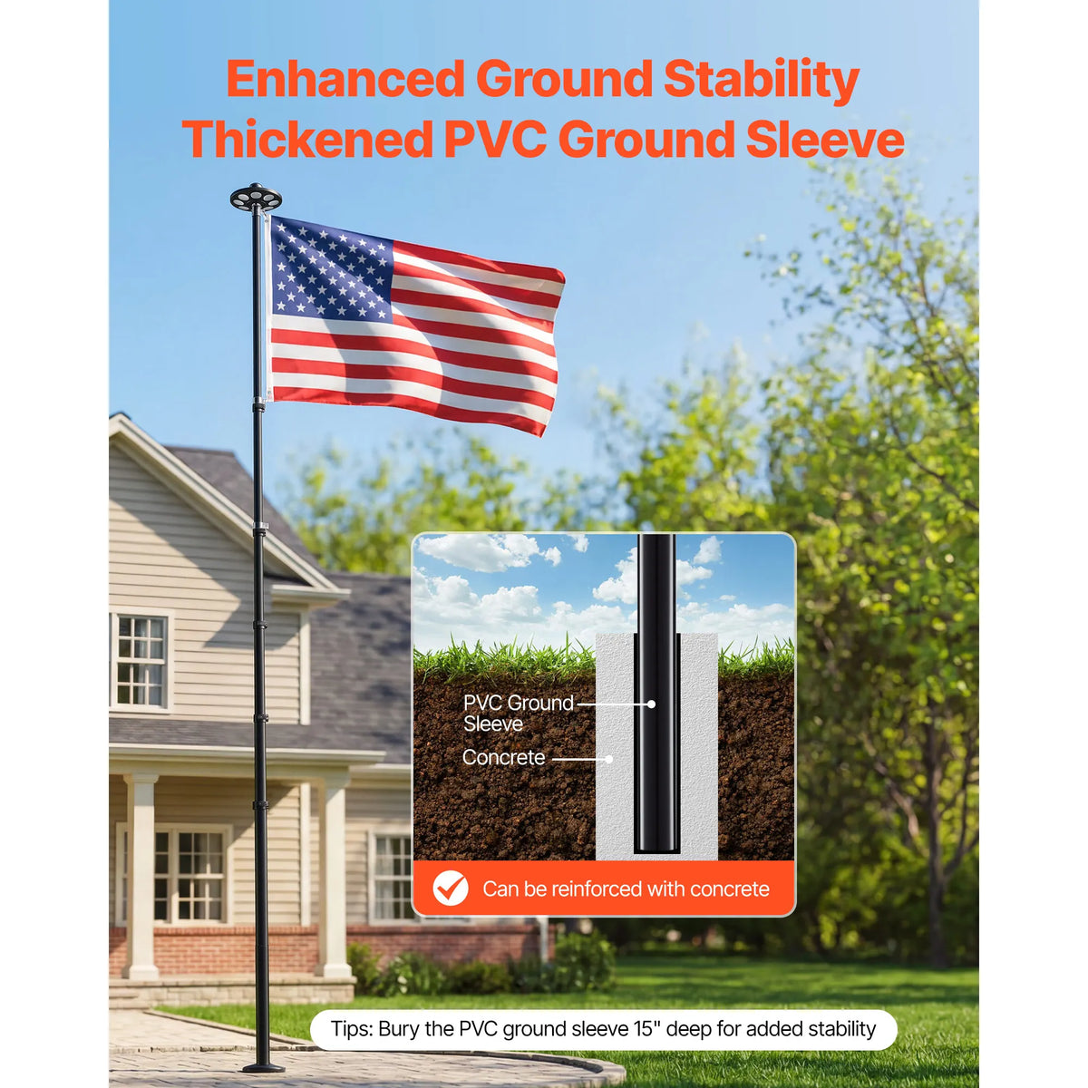 SucceBuy 20/25 ft Flag Pole with 136 LED Solar Light Outdoor Aluminum Flagpole with 3x5 American Flag for Residential Commercial
