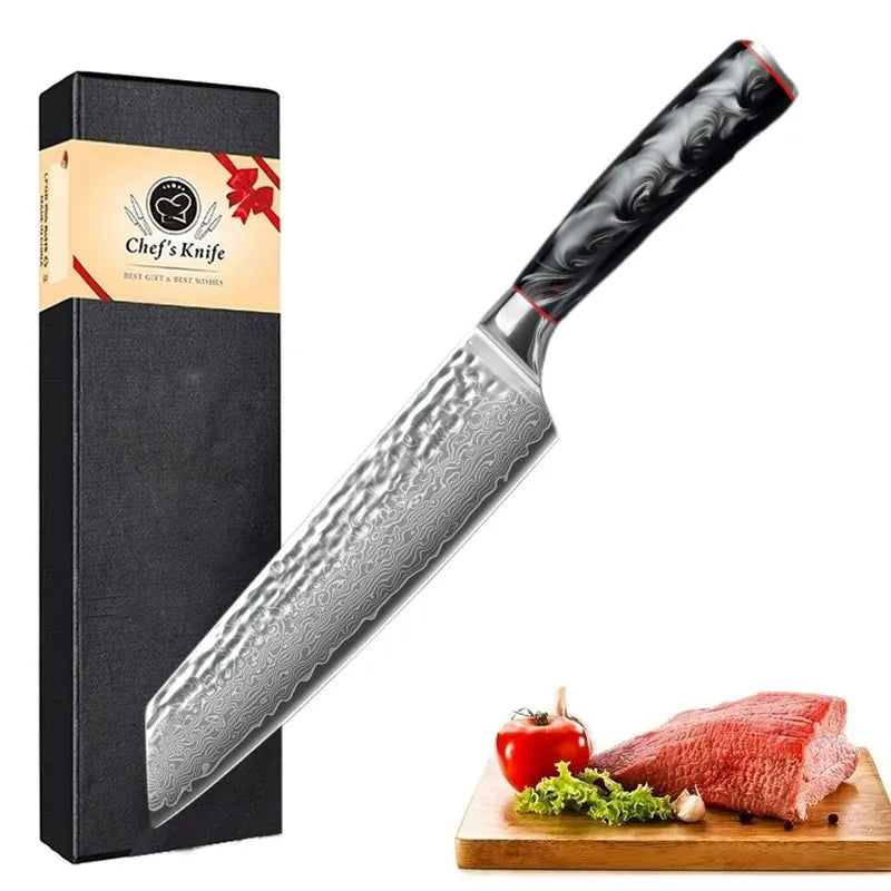 7 Inch Professional Japanese Damascus Kitchen Knife - VG-10 High Carbon Stainless Steel, Ideal for Slicing Meat & Vegetables