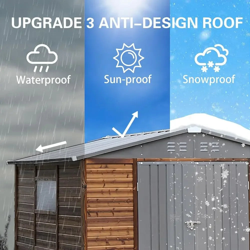8x8 Outdoor Storage Shed - Waterproof, Lockable, Utility & Tool Garden Shed for Patio Use