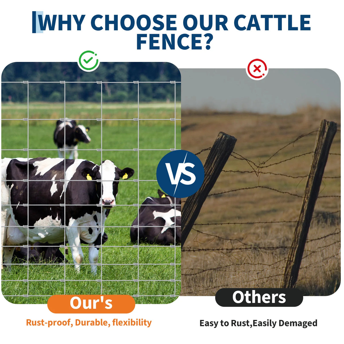 Heavy-Duty Galvanized Welded Wire Cattle Fence Roll, 14-Gauge Rust-Resistant Graduated Livestock Field Fencing for Goat/Deer/Hog/Sheep,