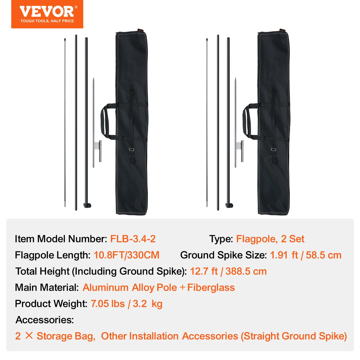 VEVOR Feather Flag Pole Kit 3Packs Swooper Flag 16.3ft Sign Flag Poles for Business Advertising Flags Outdoor with Ground Stakes