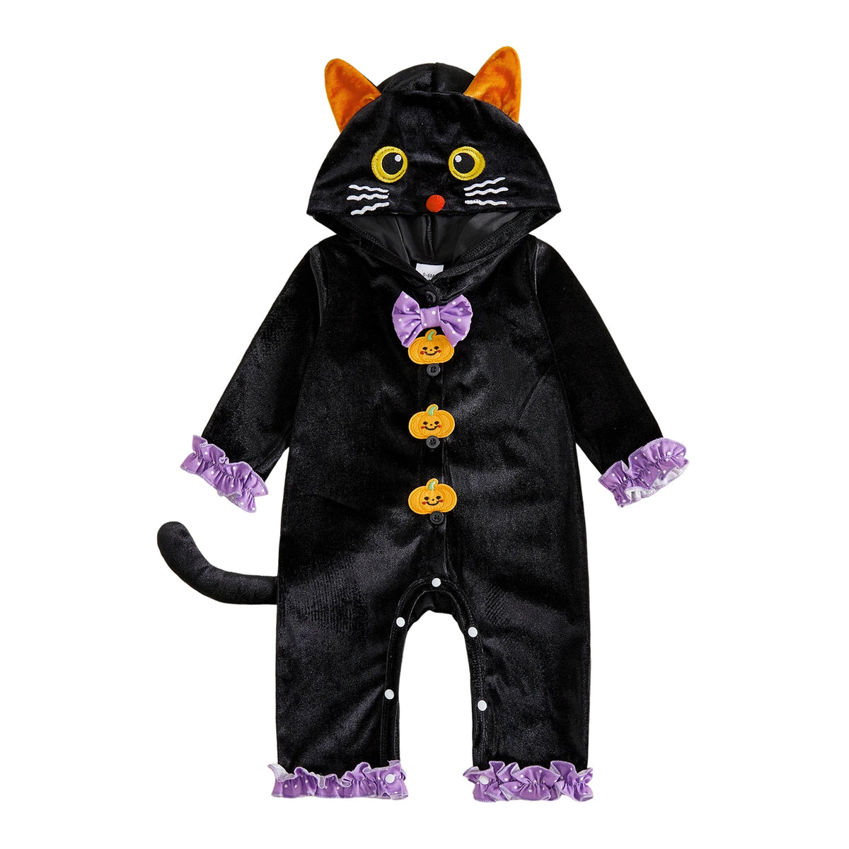 Long Sleeve Sleeve-Hooded-Jumpsuit Costume Button Halloween Cat Down Long Button Down Hooded Jumpsuit Cat