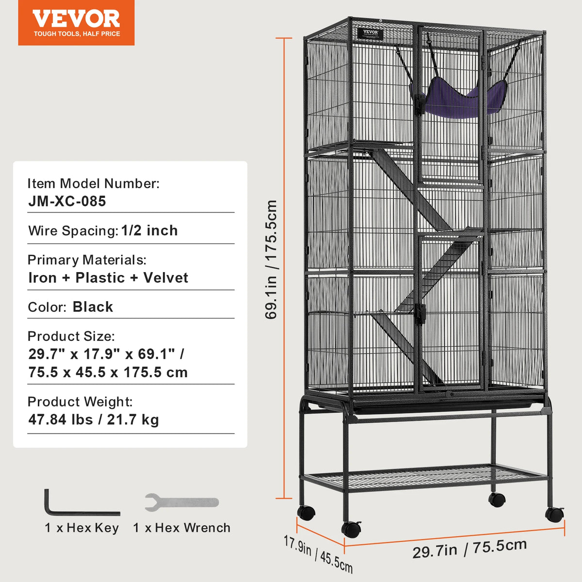 SucceBuy 64.6"Rolling Metal Ferret Cage Large4-Tier Critter Nation Cage Small Animal Cage for Pet Rat Hamster Guinea Chinchilla