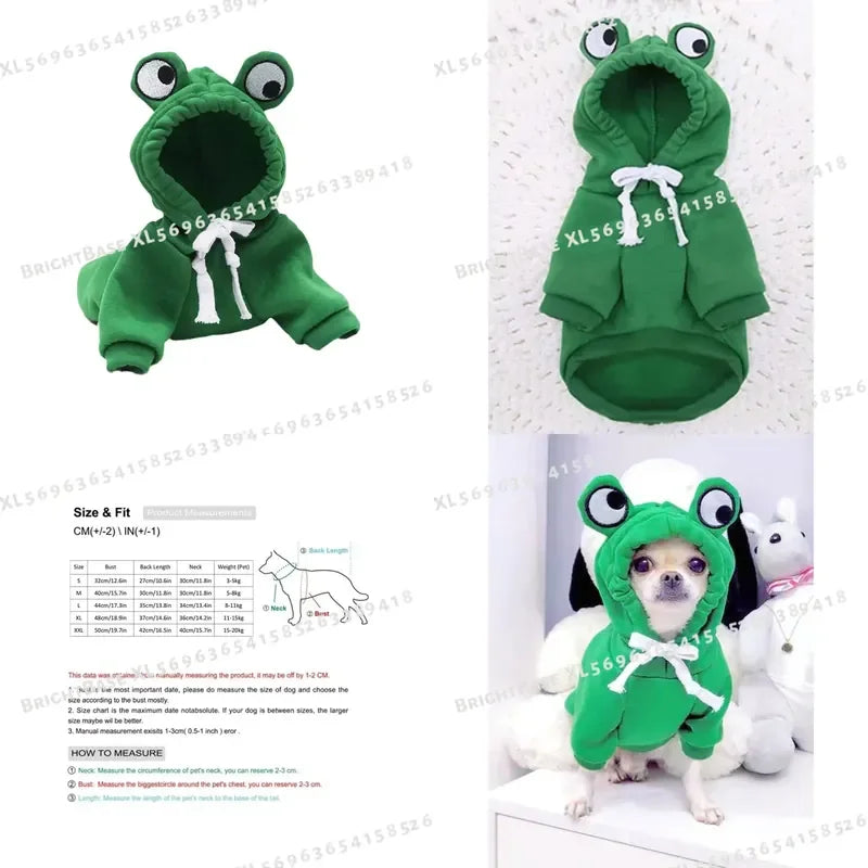 1PC Cute Frog Pet Sweater for Small Medium Dogs Green Hoodie with Fun Design Keep Your Pup Cozy and Stylish