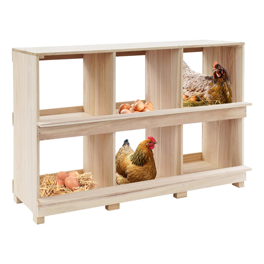 6 Compartment Wooden Chicken Nesting Box Solid Log Wood Impact Wear Resistant Stable Rectangular Frame 6 Hole Timber Hen Laying Crate Single 12in Large Cubbies 6 Grid Wood Poultry Egg Laying House For Backyard Farm Hatchery