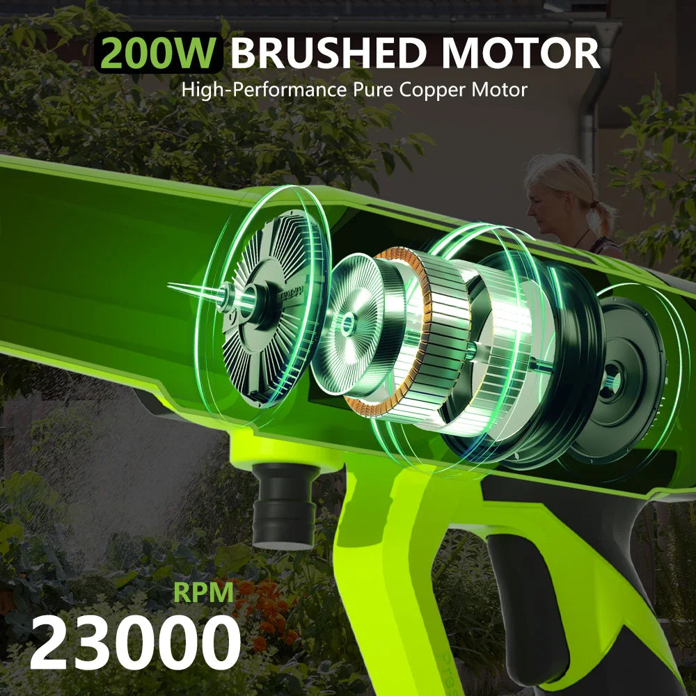 Adjustable High Pressure Cordless Portable Power Washer 1500PSI 21V 200W Wireless Water Cleaner with 13000mAh Large Capacity Battery 6-in-1 Multi Function Nozzle & Foam Bottle Outdoor Home Cleaning Tool