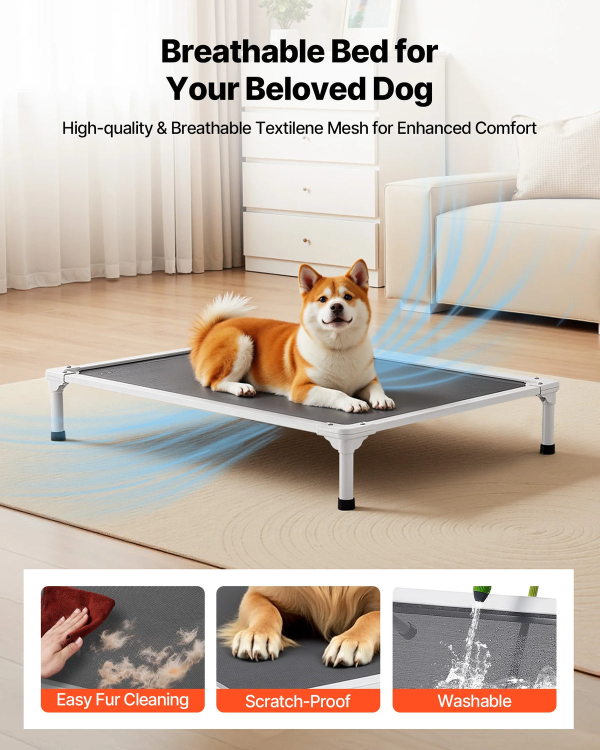 SucceBuy Elevated Dog Bed for Large Dogs Portable Raised Dog Cot with Aluminum Tube Metal Frame and Breathable Textilene Mesh