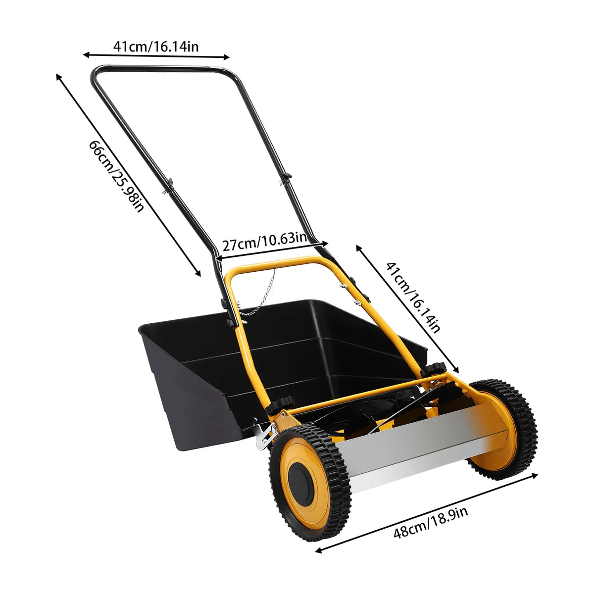 14 Inch Hand Push Manual Lawn Mower Steel Aluminum Plastic Spraying Wear-resistant 4 Five-edged Blades 0.47-1.65in Adjustable Cutting Height Wheeled No-power Grass Cutter Eco-friendly Push Lawn Trimmer For Villa Home Backyard