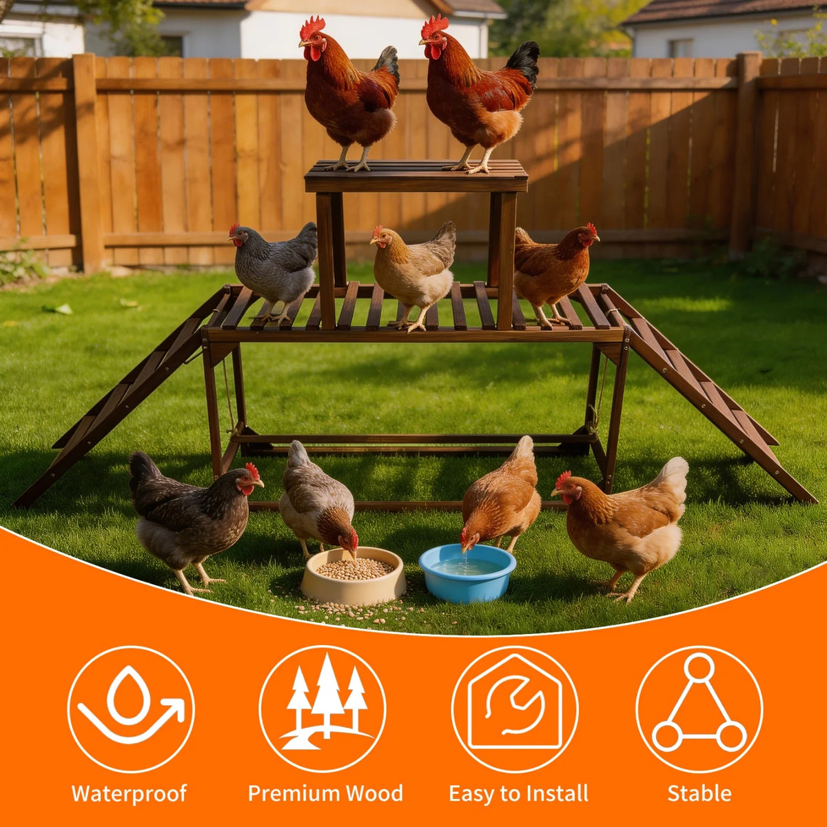 Pine Wood Chicken Perch Swing Chicken Roosting Bars with Swing & Ladder Activity Play Toys Chicken Climbing Accessory for 8-10 Chickens