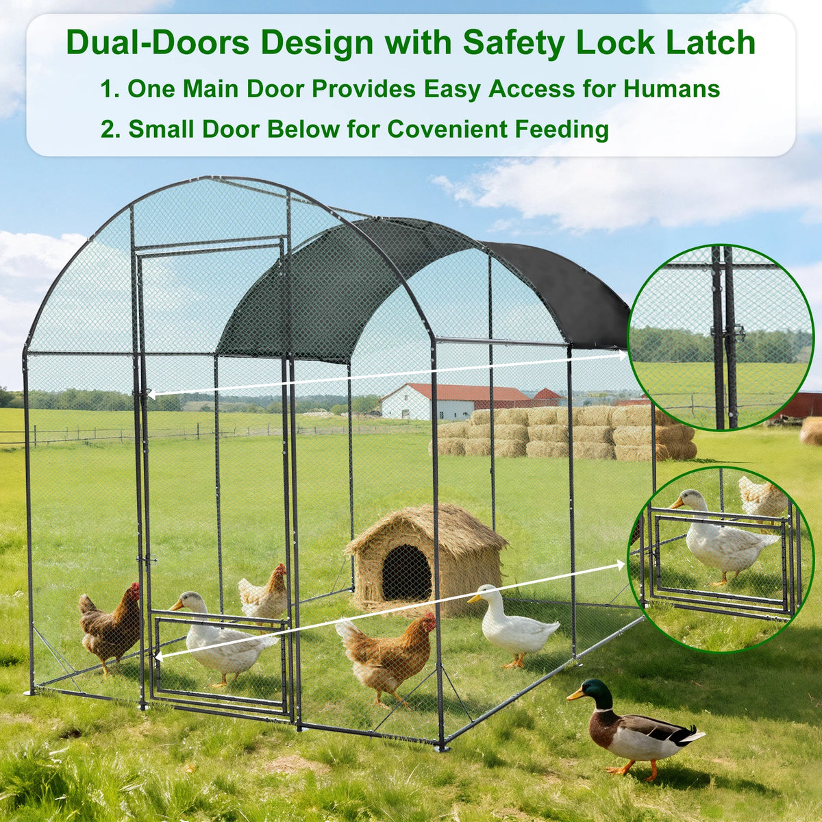 Large Chicken Coop Cage Outdoor Walk-in Hen Poultry Cage Run Pen Fence Duck House with Nylon Netting Metal Tubes Rabbit Hutch Run Nest Pet Cage