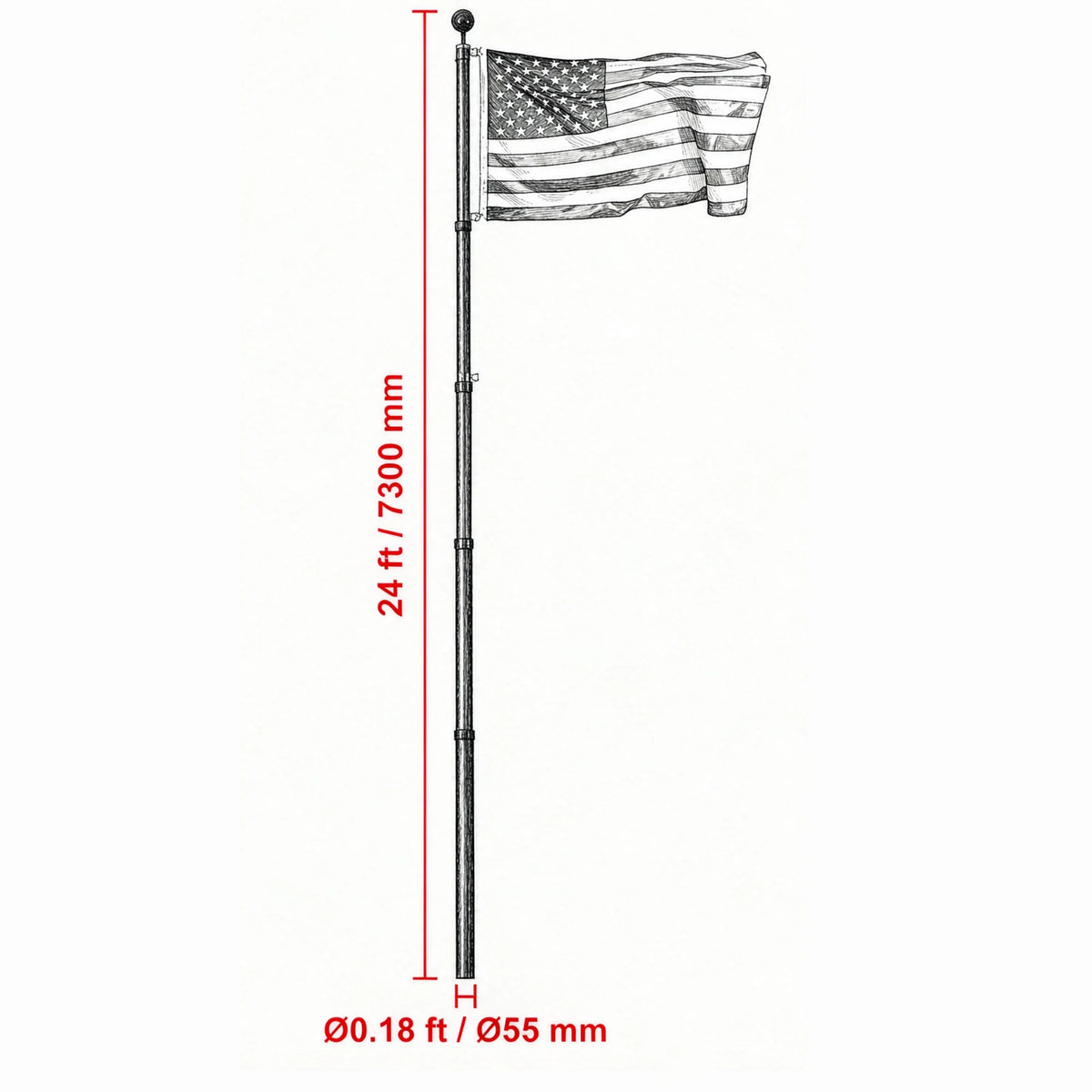 25FT Black Telescoping Flagpole Kit, 3 Display Modes with 3x5 US American Flag Complete Accessories Heavy Duty Flag Pole for Outdoor Yard Lawn Garden Backyard
