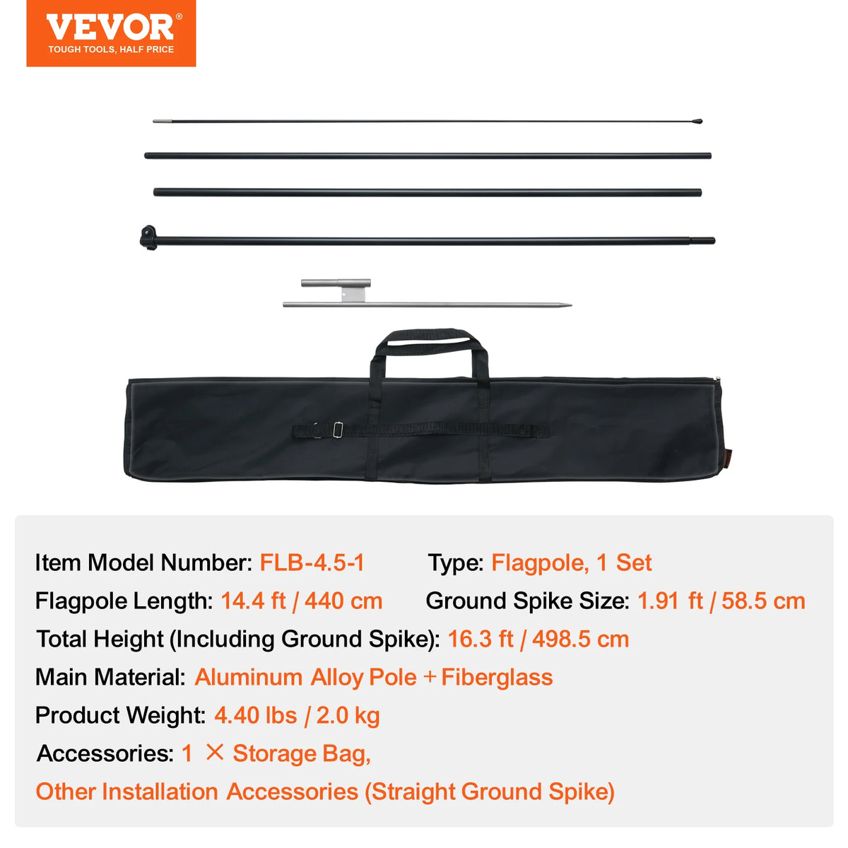 VEVOR Feather Flag Pole Kit 3Packs Swooper Flag 16.3ft Sign Flag Poles for Business Advertising Flags Outdoor with Ground Stakes