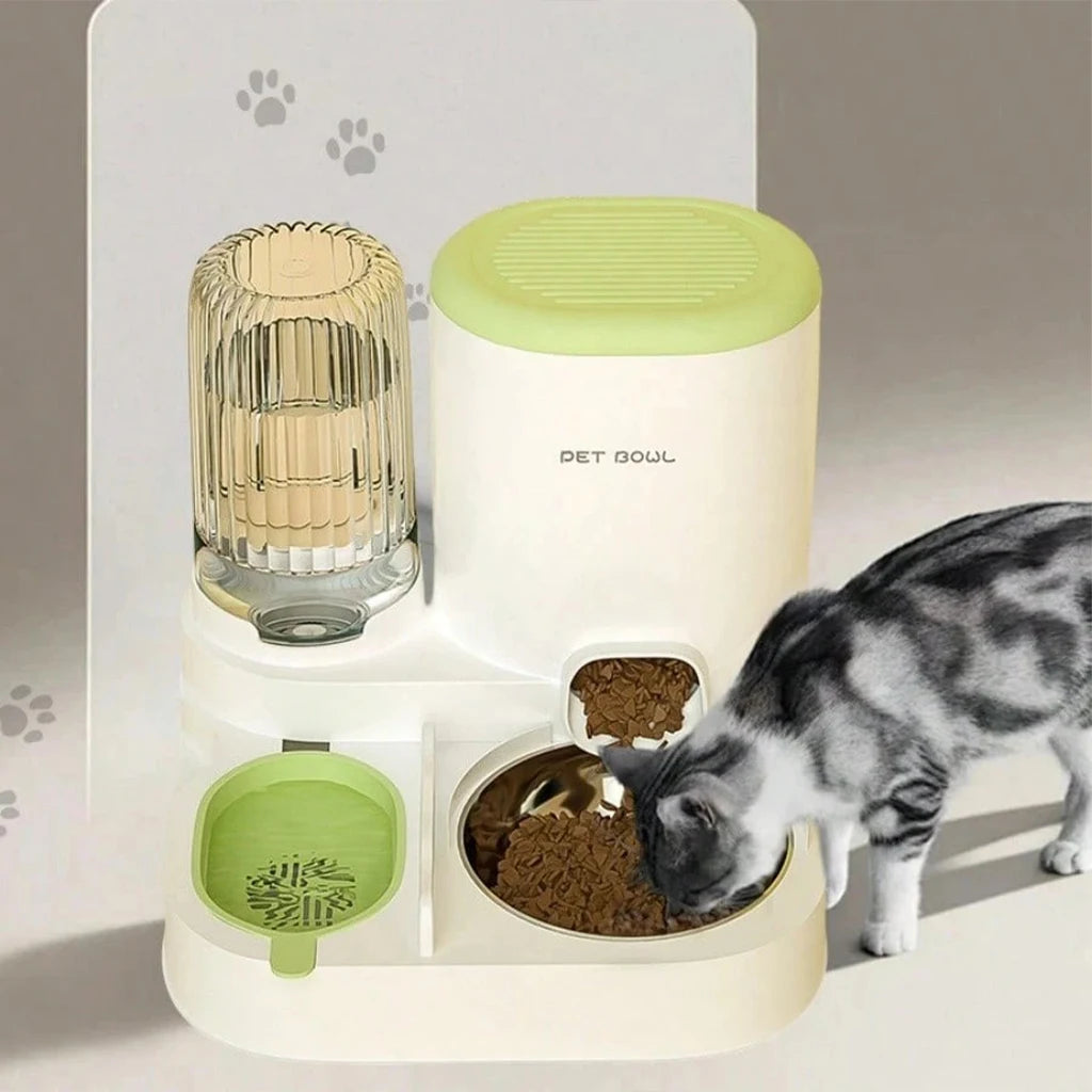 2-in-1 Automatic Cat Feeder and Water Dispenser Gravity Auto Pet Food Bowl Washable Drinking Fountain Indoor Pet Supplies