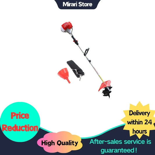 Gasoline Mini Tiller Cultivator 51.7cc Multi-function Rotary Tiller Machinery  1.45kW Cordless Garden Rototiller Farm Tilling Equipment with 25cm Width & 9cm Depth ﻿