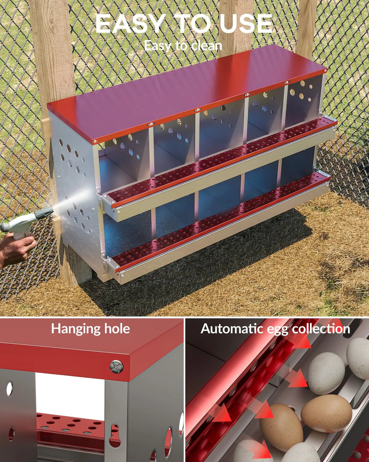 10 Holes Chicken Nesting Boxes,Compartment Galvanized Steel Laying Box for Hens,Metal Roll Away Easy Clean