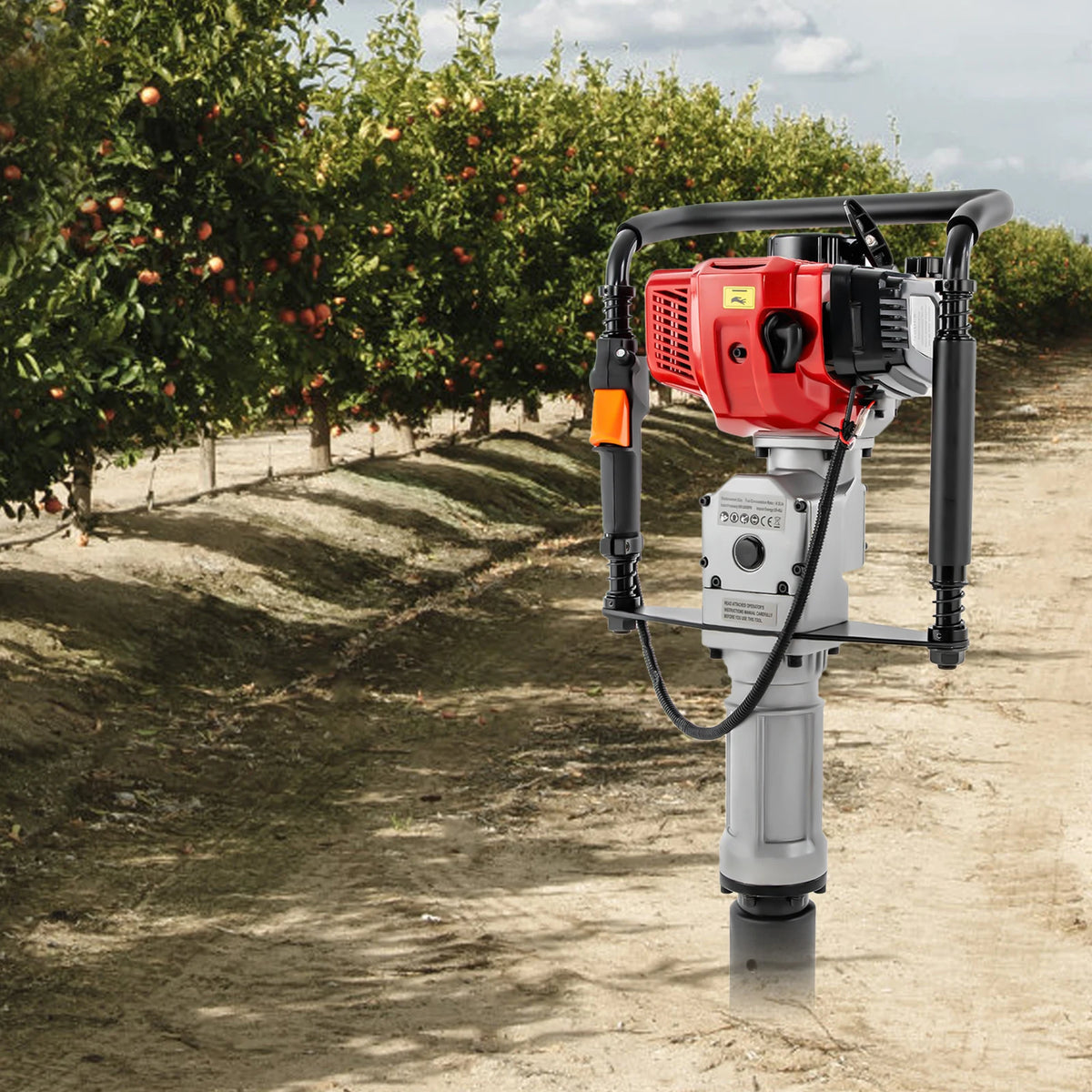 1900W Petrol Pile Driver 52cc 2 Stroke Engine Post Driver Air Cooling Single-cylinder Petrol Garden Fencing Push Pile Tool