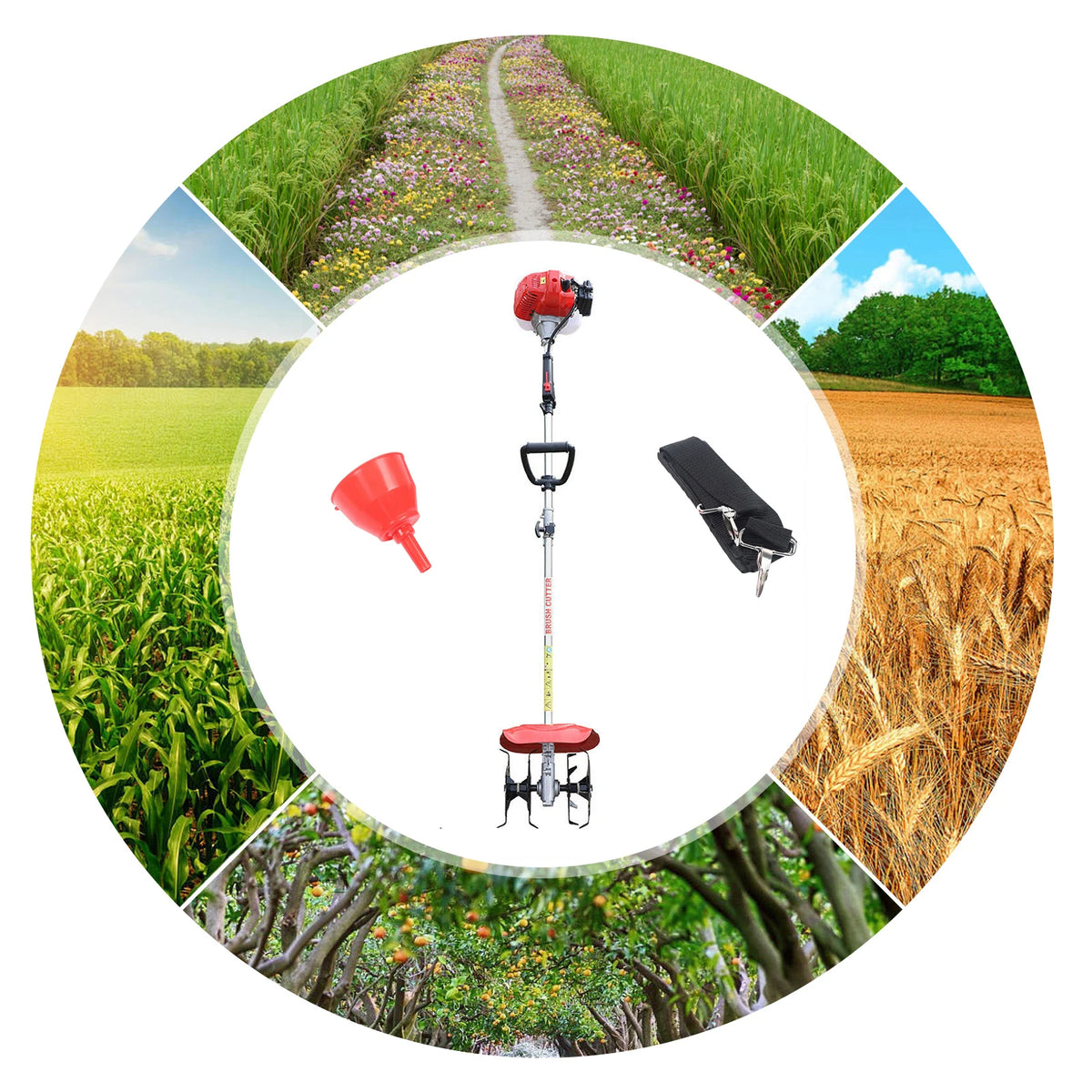 Gasoline Mini Tiller Cultivator 51.7cc Multi-function Rotary Tiller Machinery  1.45kW Cordless Garden Rototiller Farm Tilling Equipment with 25cm Width & 9cm Depth ﻿