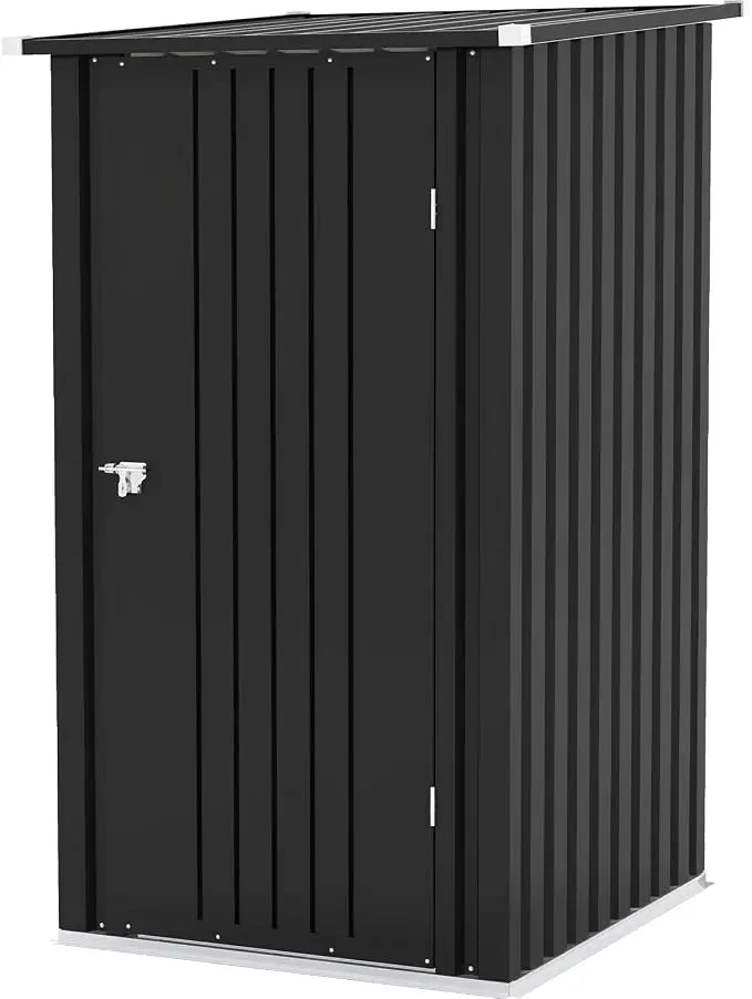 Outdoor Lean to Storage Shed with Triple Doors Utility Galvanized Steel Sheds for Vertical Storage, Dual Lock Metal Shed with Sloped Roof for Mower,Bike,Garden Tools (Black)