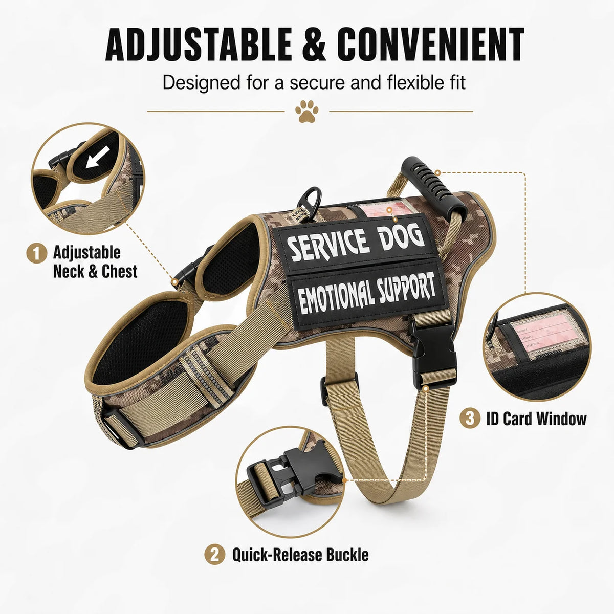 No Pull Dog Harness Adjustable Service Dog Vest with Handle Reflective Breathable Walking Training Control for Medium Large Dogs