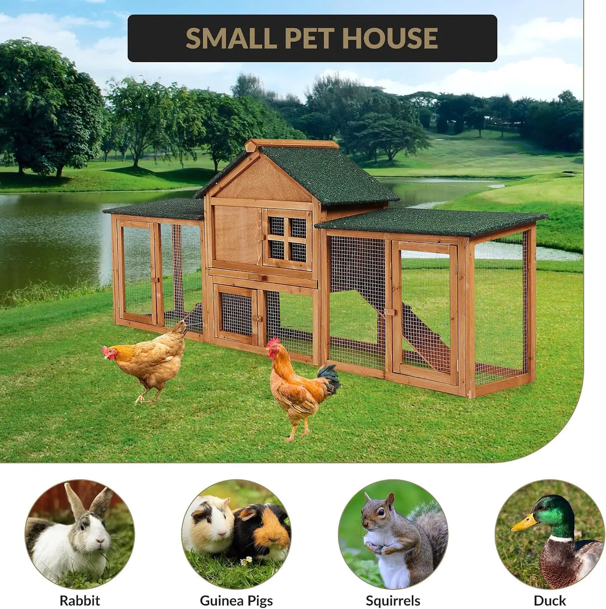 Garvee Wooden Hen House for 2-4 Chickens Poultry Hutch Brand new fast shipping Outdoor Chicken Coop with Waterproof Asphalt Roof For Small Animals