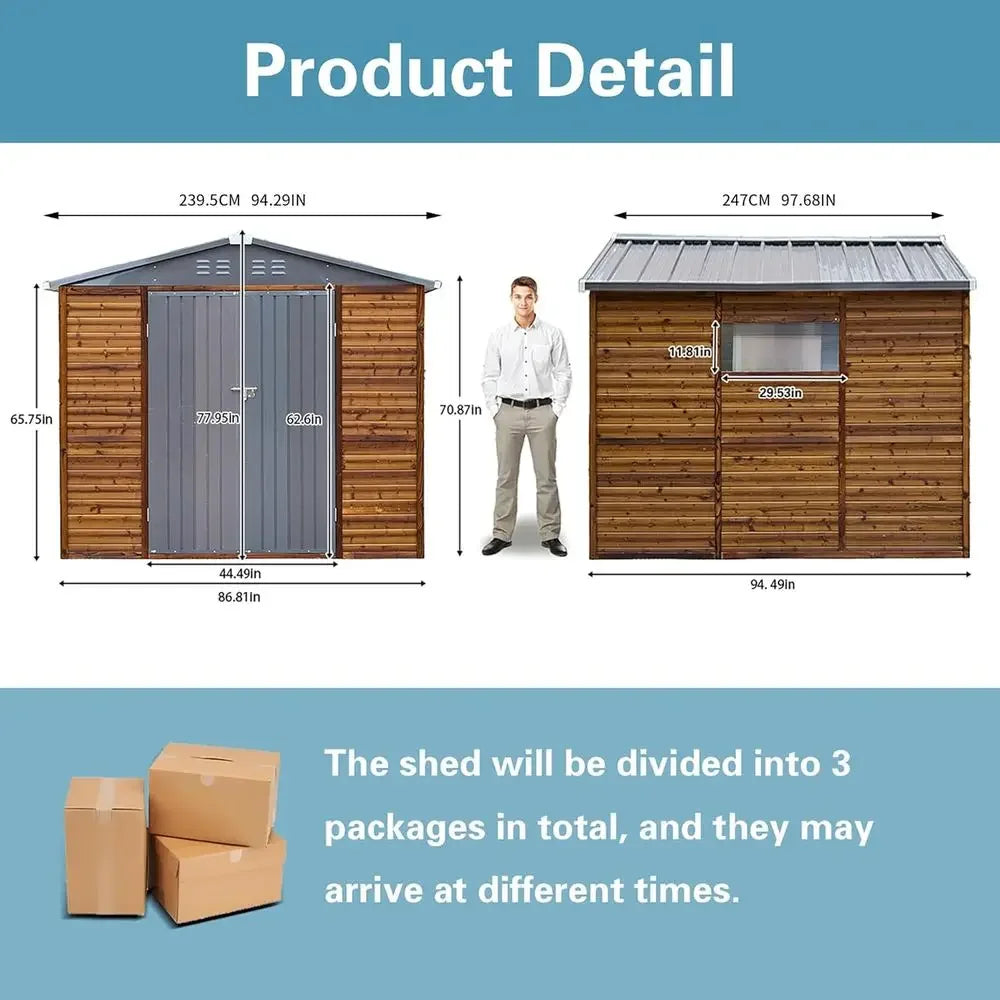 8x8 Outdoor Storage Shed - Waterproof, Lockable, Utility & Tool Garden Shed for Patio Use