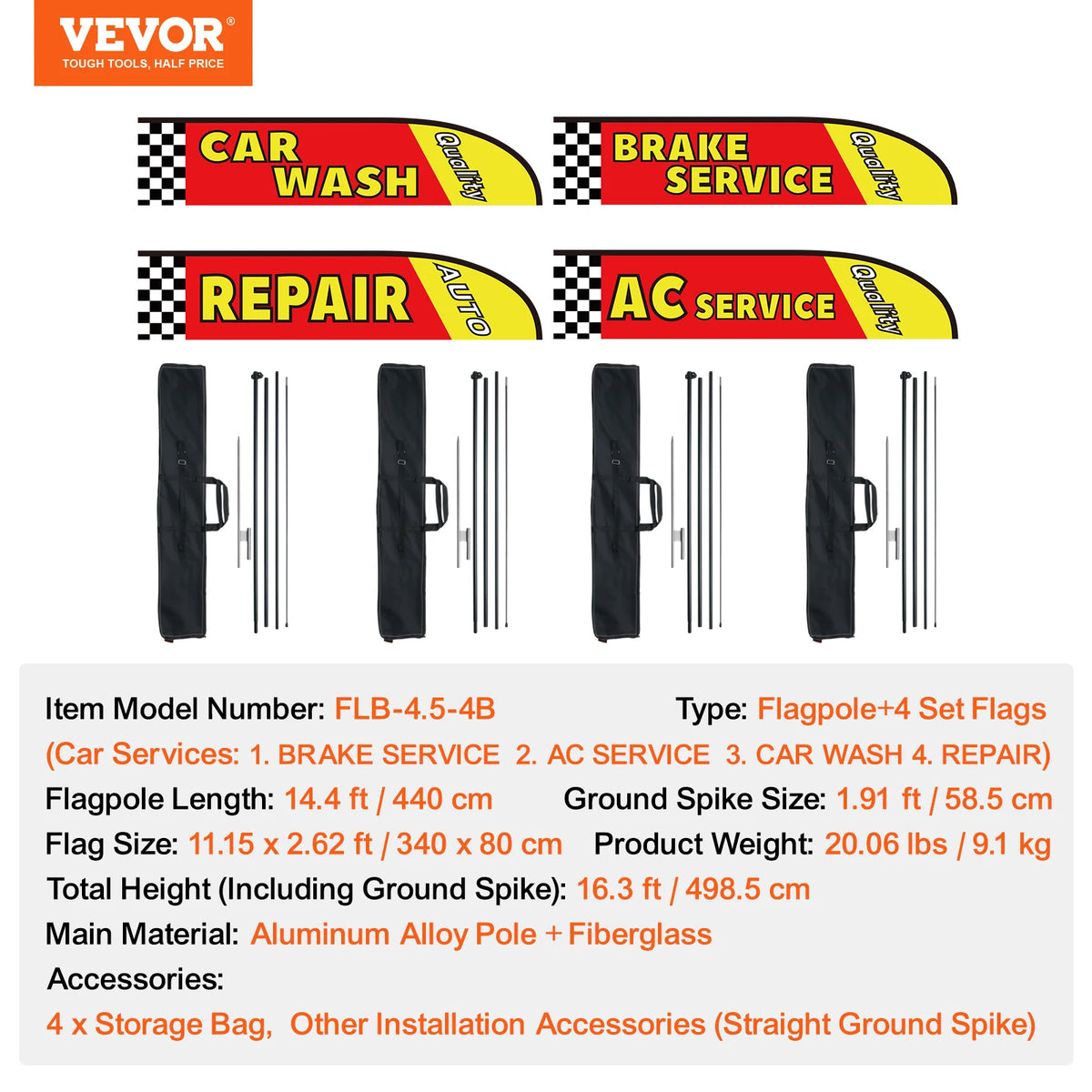 VEVOR Feather Flag Pole Kit 3Packs Swooper Flag 16.3ft Sign Flag Poles for Business Advertising Flags Outdoor with Ground Stakes
