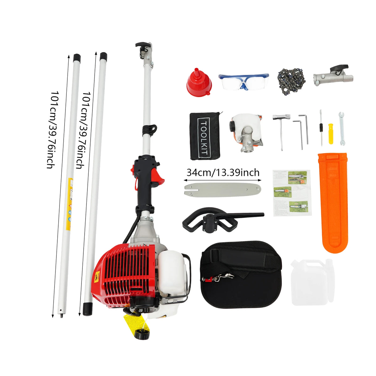 Long Pruning Chain Saw, 43cc Gasoline Pole Saw, Red Telescopic Tree Branch Pruner 2.4-3.5m, for Garden Park Tree Trimming