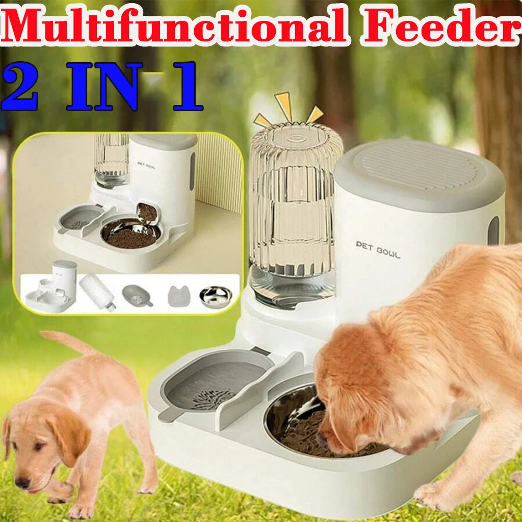 2-in-1 Automatic Cat Feeder and Water Dispenser Gravity Auto Pet Food Bowl Washable Drinking Fountain Indoor Pet Supplies
