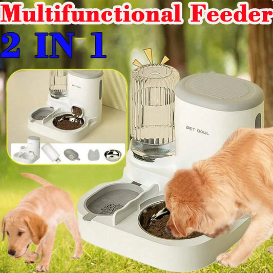 2-in-1 Automatic Cat Feeder and Water Dispenser Gravity Auto Pet Food Bowl Washable Drinking Fountain Indoor Pet Supplies