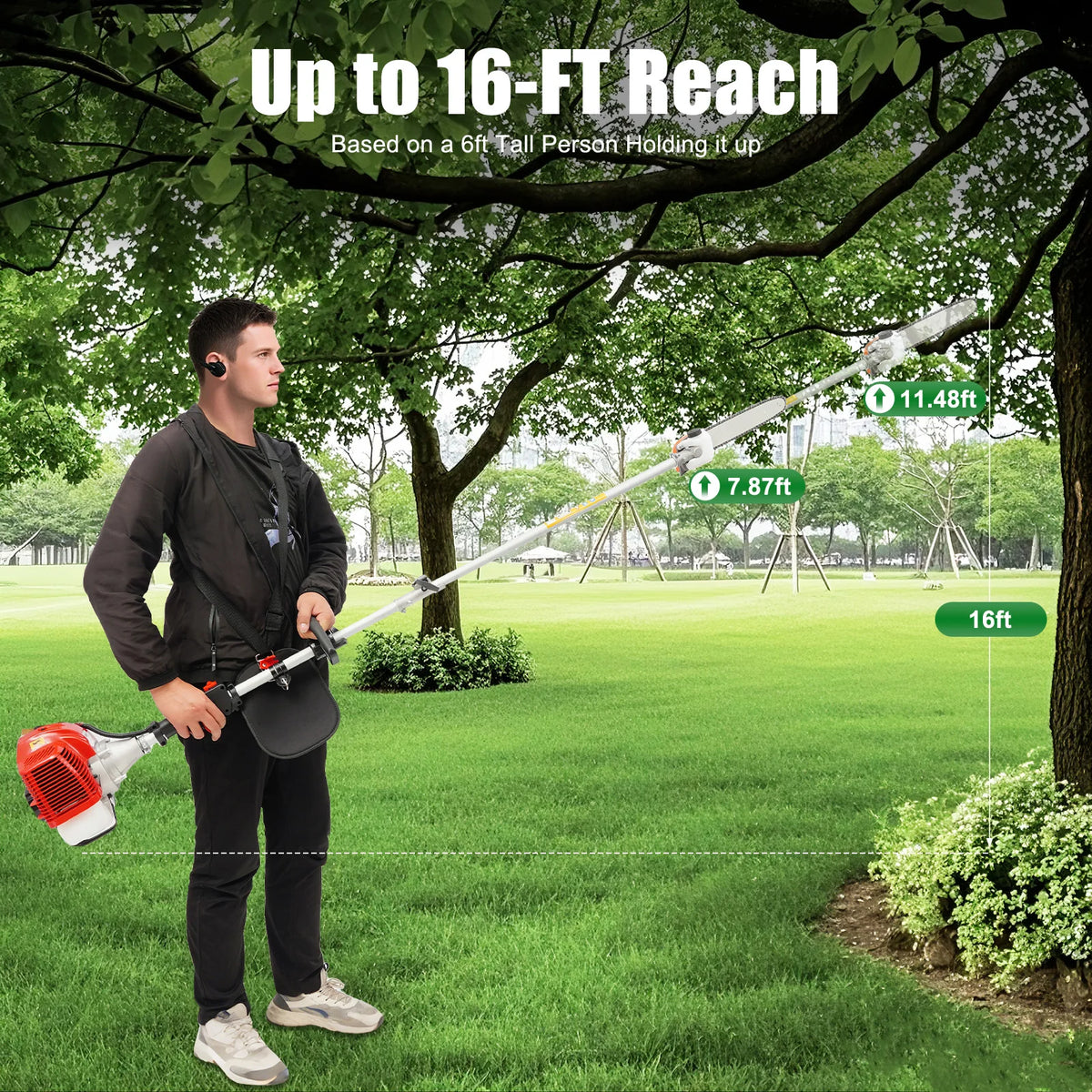 Long Pruning Chain Saw, 43cc Gasoline Pole Saw, Red Telescopic Tree Branch Pruner 2.4-3.5m, for Garden Park Tree Trimming