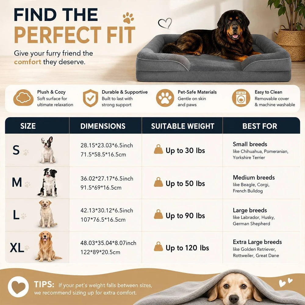Multi-Size Dog Bed Sofa Washable Detachable Pet Bed for Dogs Comfortable Soft Cushion for Small Medium Large Dogs