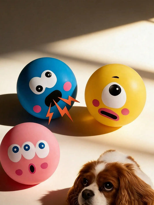 1pc/3pcs Squeaky Dog Toy, Cute Big Eyes Design, Durable Rubber Dental Cleaning Ball, Interactive Training Toy, Indoor & Outdoor Use, Suitable For Small Dogs, Soft & Fun