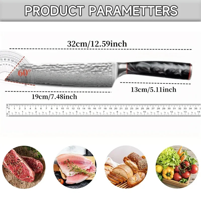 7 Inch Professional Japanese Damascus Kitchen Knife - VG-10 High Carbon Stainless Steel, Ideal for Slicing Meat & Vegetables