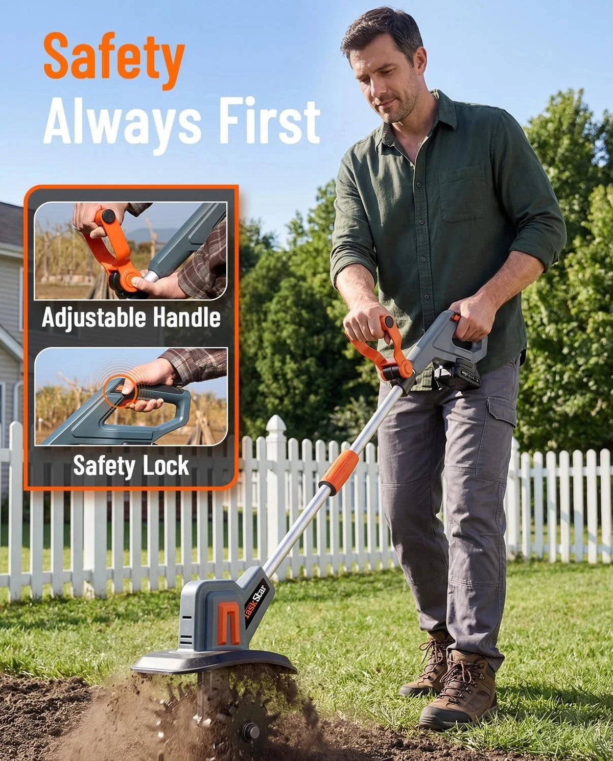 TaskStar Cordless Tiller Cultivator for Gardening 2*2.0Ah Battery Powered Garden Rototiller with 48 Steel Tines 360RPM Lightweight Small Hand Tiller for Soil Cultivating