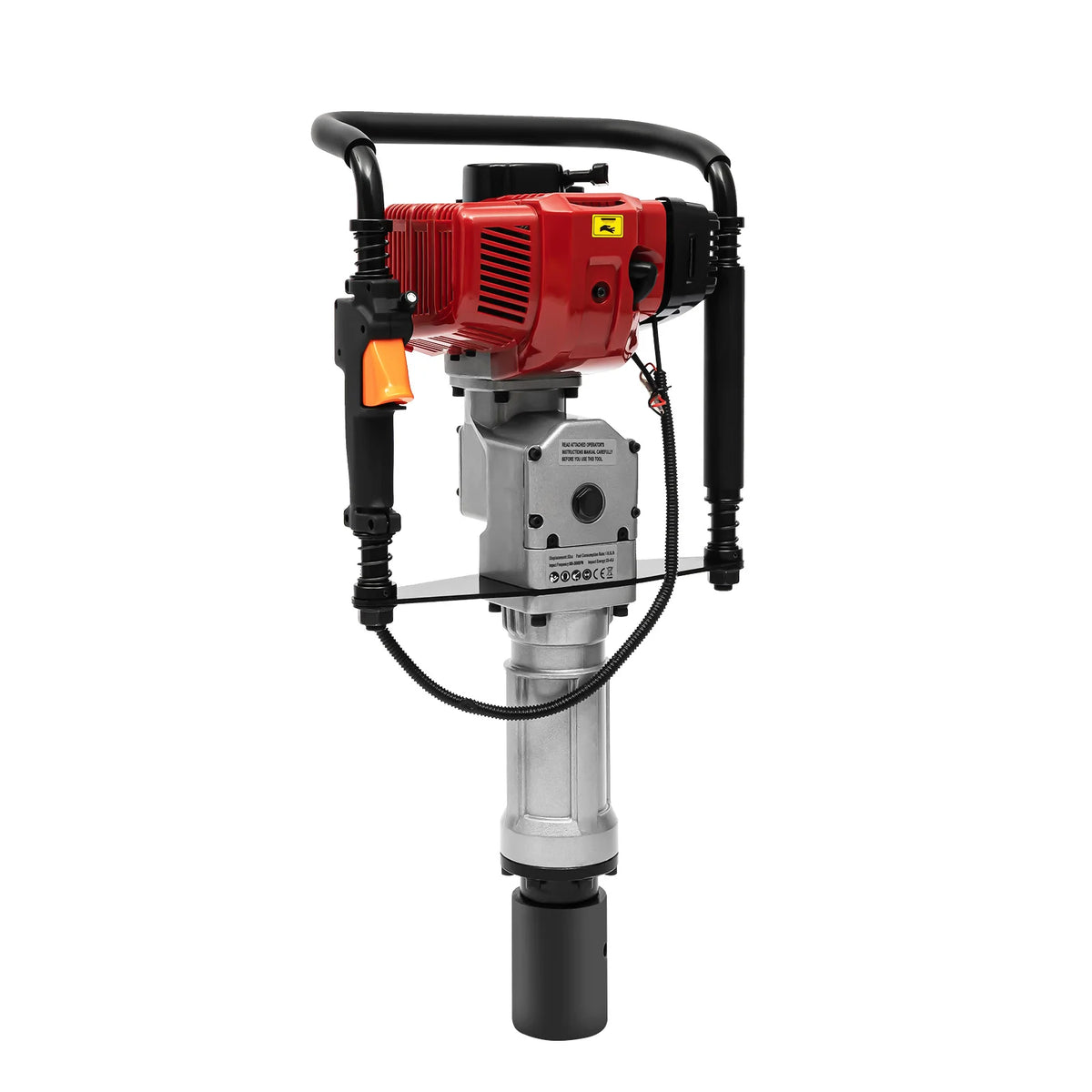 1900W Petrol Pile Driver 52cc 2 Stroke Engine Post Driver Air Cooling Single-cylinder Petrol Garden Fencing Push Pile Tool