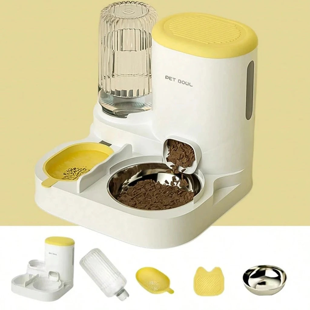 2-in-1 Automatic Cat Feeder and Water Dispenser Gravity Auto Pet Food Bowl Washable Drinking Fountain Indoor Pet Supplies