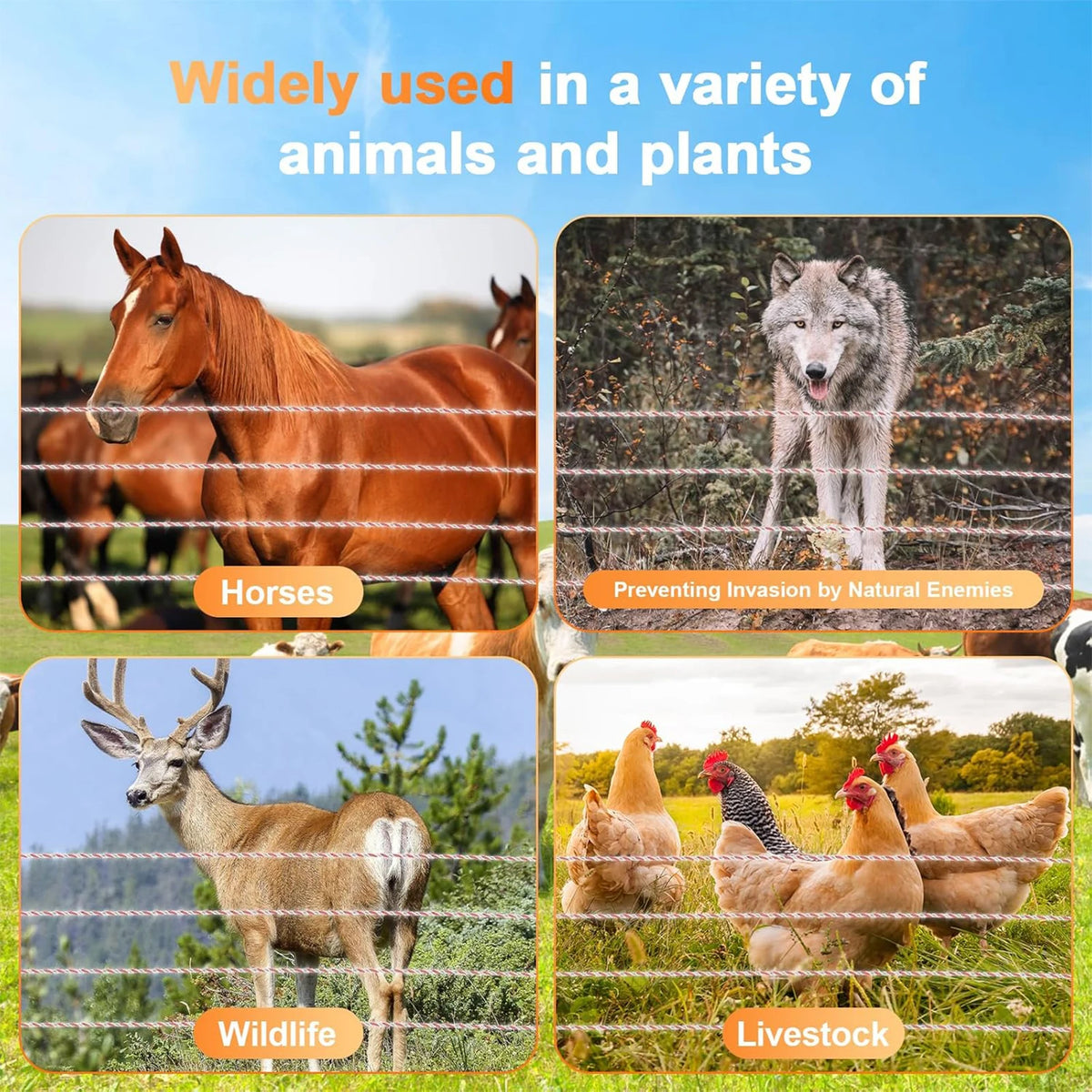 48km Solar Electric Fence Charger 4 Gear 6/8/10/12KV Adjustable 1.5 J for Farm Livestock Poultry Prevent Predator Invasion